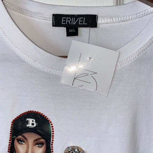 3 for $19 Erivel White T-Shirt Jewelled Detailing Size M/L Fashion Top - Picture 4 of 6